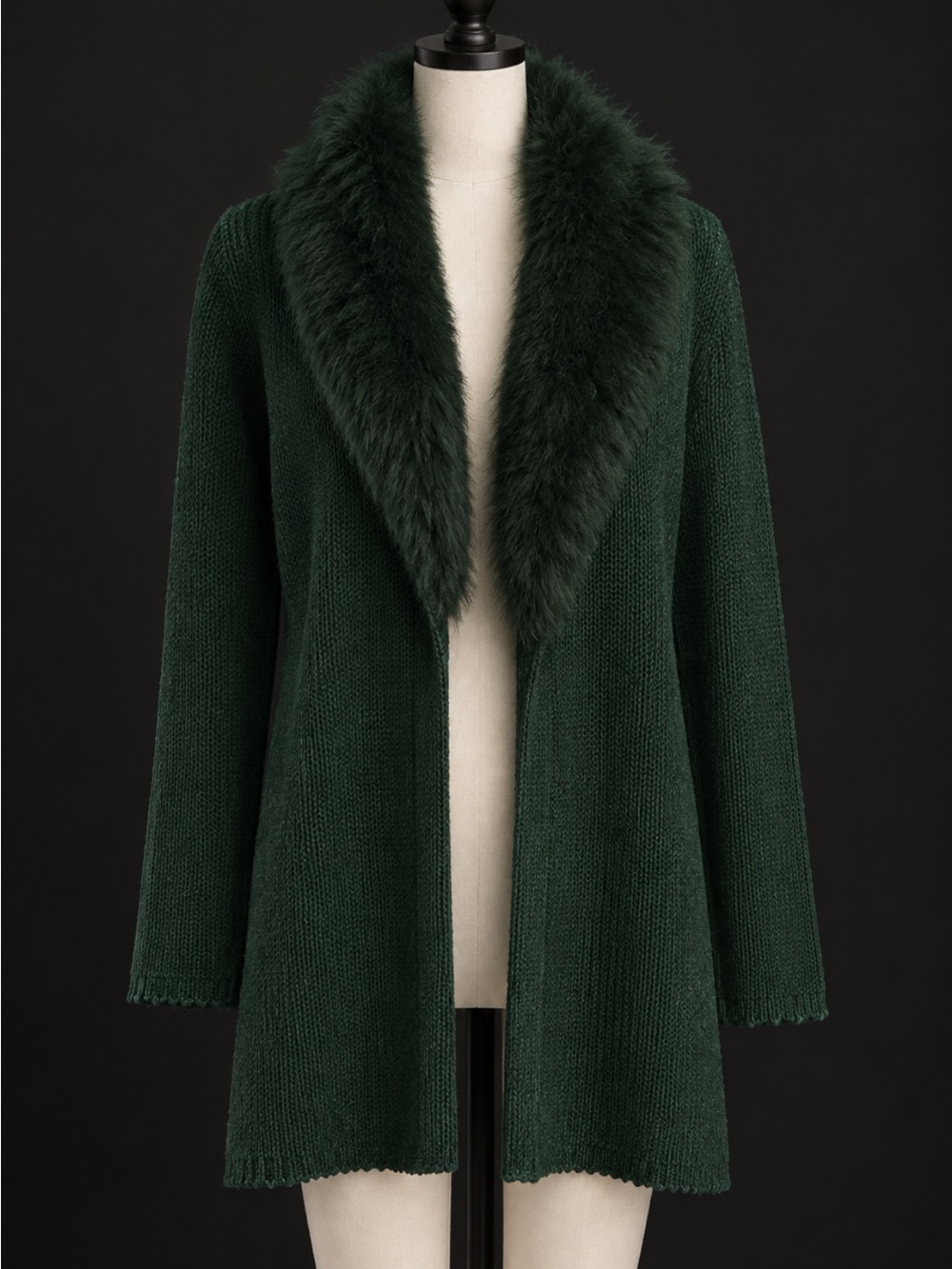 Jealous Tomato Forest Green Sweater with Removable Faux Fur Collar
